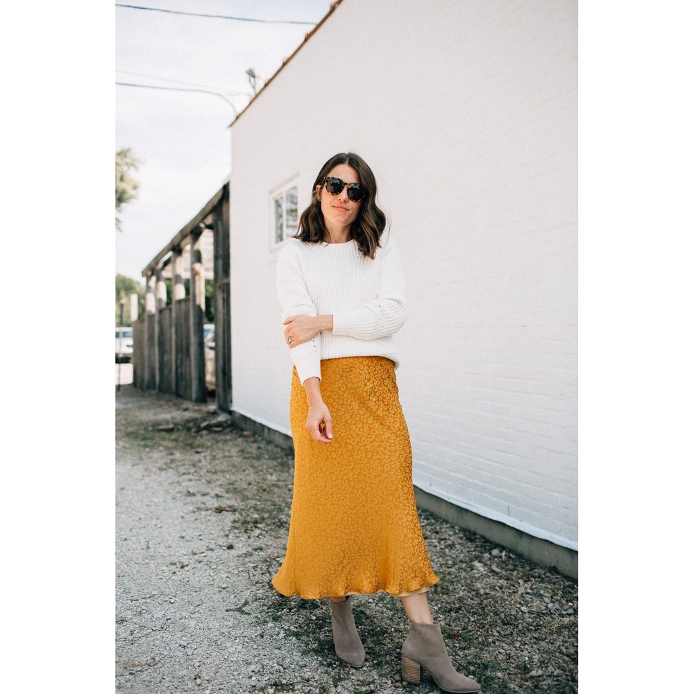 Banana Republic Bias Slip Skirt Yellow Leopard Animal Print Midi 493400-01 XS